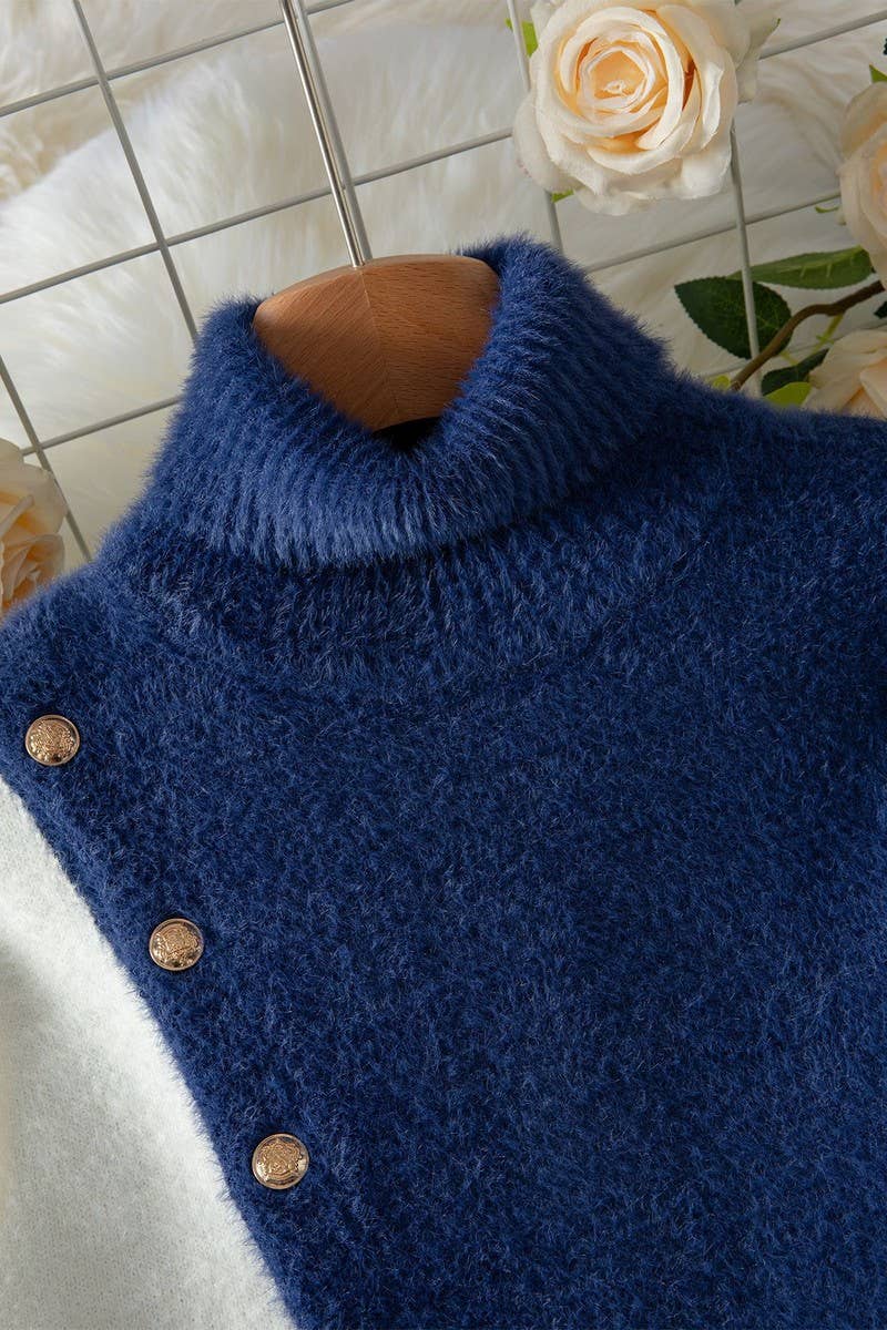 CWOSWL07459_ASYMMETRICAL BUTTON COLORBLOCK KNIT SWEATER