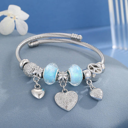 Elegant Alloy Couple Bracelet with Crystal Pendant