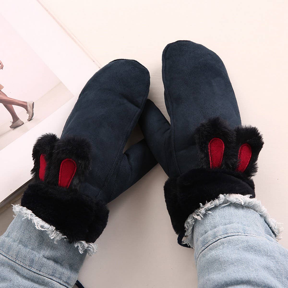 WOMEN'S WINTER CUTE THICK FLEECE WARM GLOVES_CWAG0270