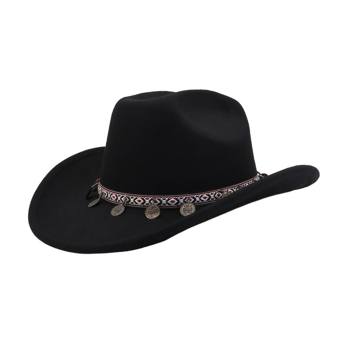New Western Ethnic Wool Cowboy Fedora Hat_CWAH04467