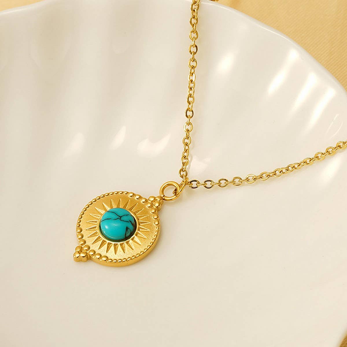 Vintage turquoise necklace titanium steel clavicle chain