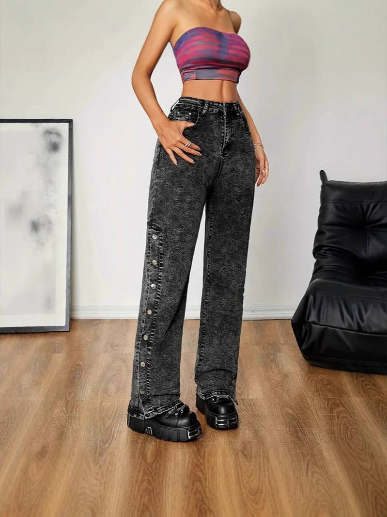 Washed aged loose casual straight-leg pants