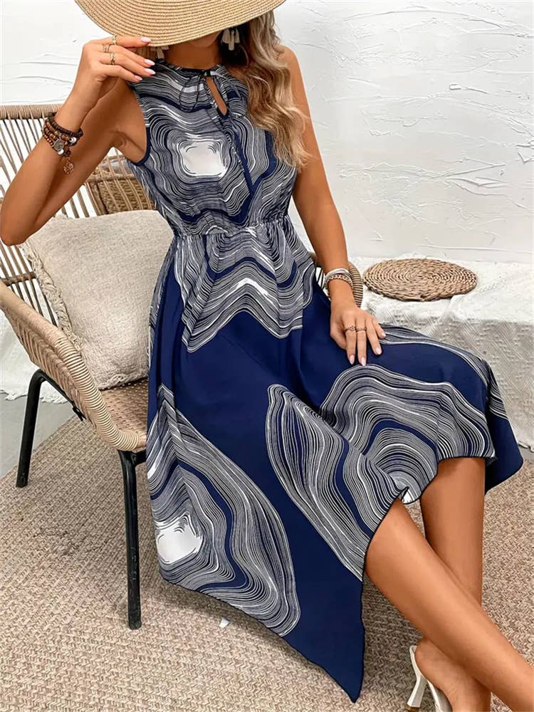 Printed dress with irregular split