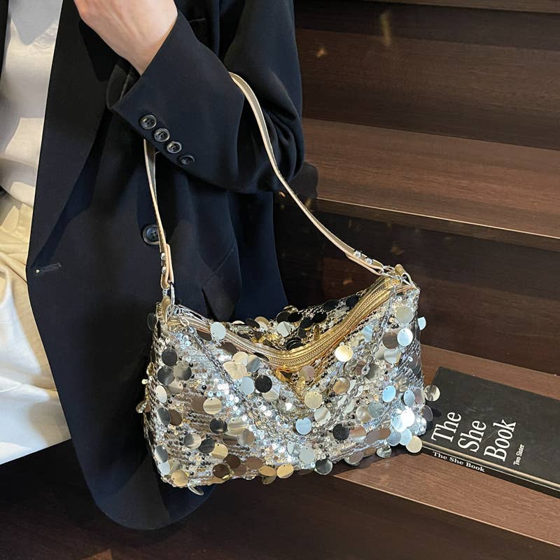 Fashionable sequined niche single-shoulder bag