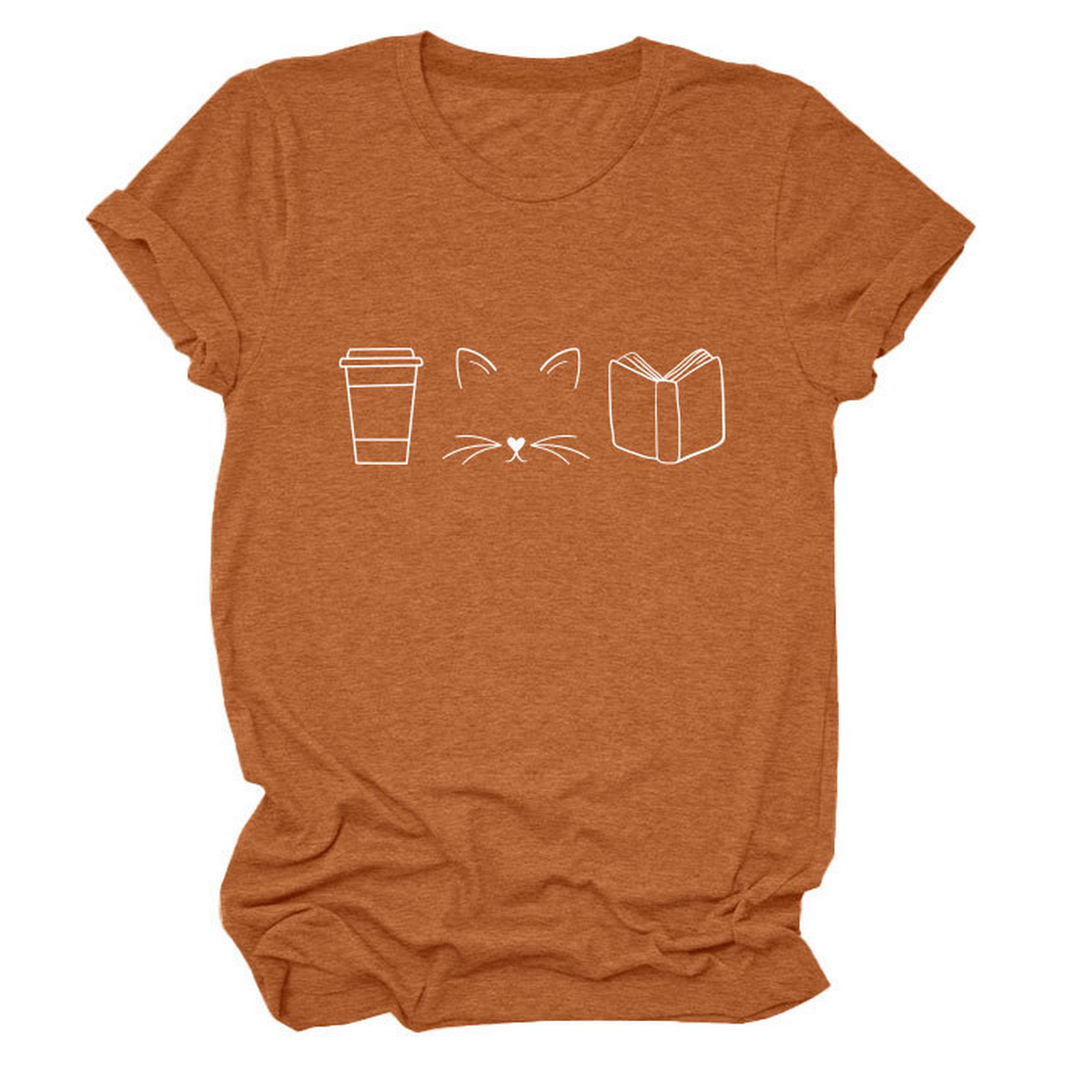 Cute Cat Line Art Tee ? Coffee Cup Print Shirt