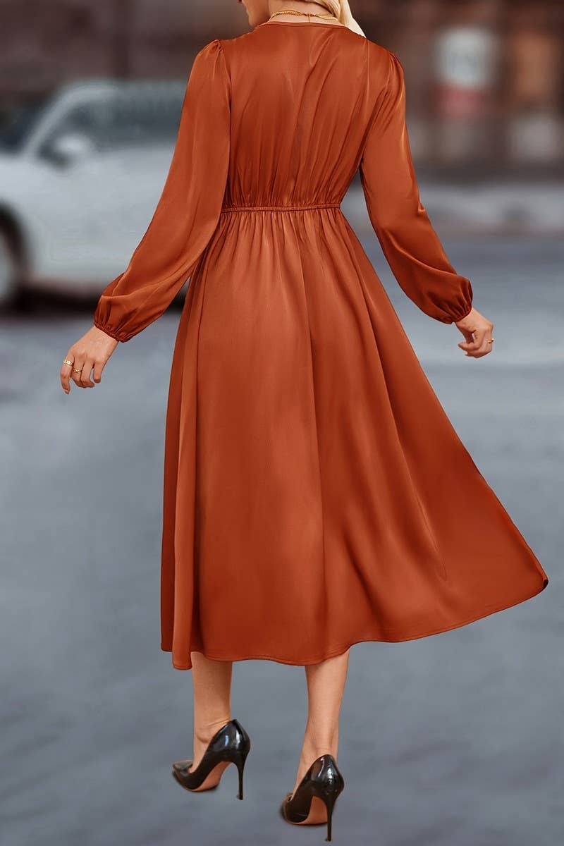 CWDMD5032_TEMPERAMENT BUTTONED V-NECK SHIRT DRESS