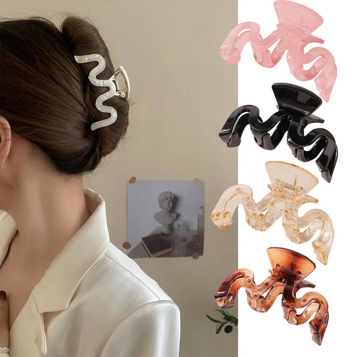 Wavy Back Hair Claw - Large Minimalist Shark Clip_CWAHA1051