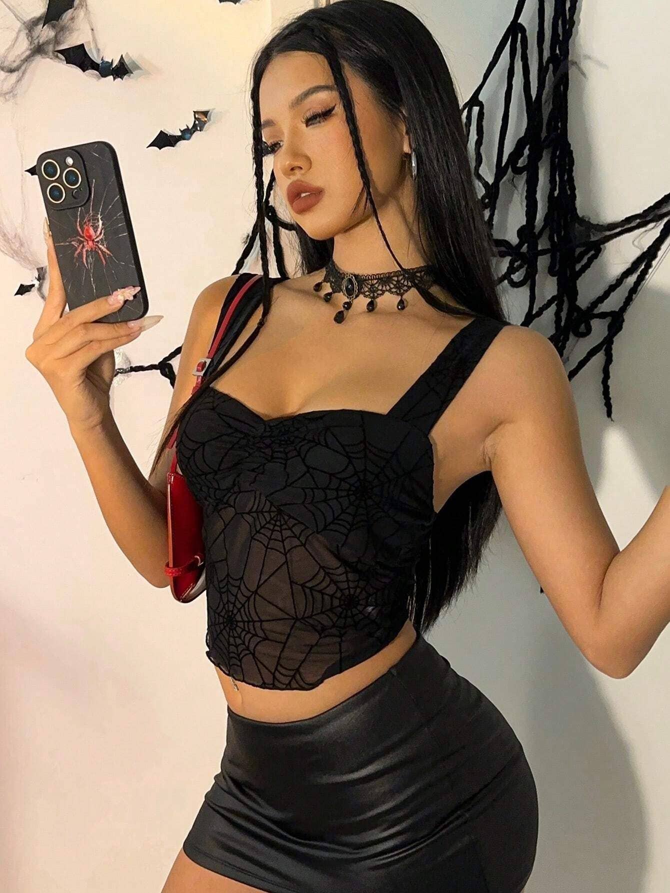 Spider web mesh see-through sleeveless vest