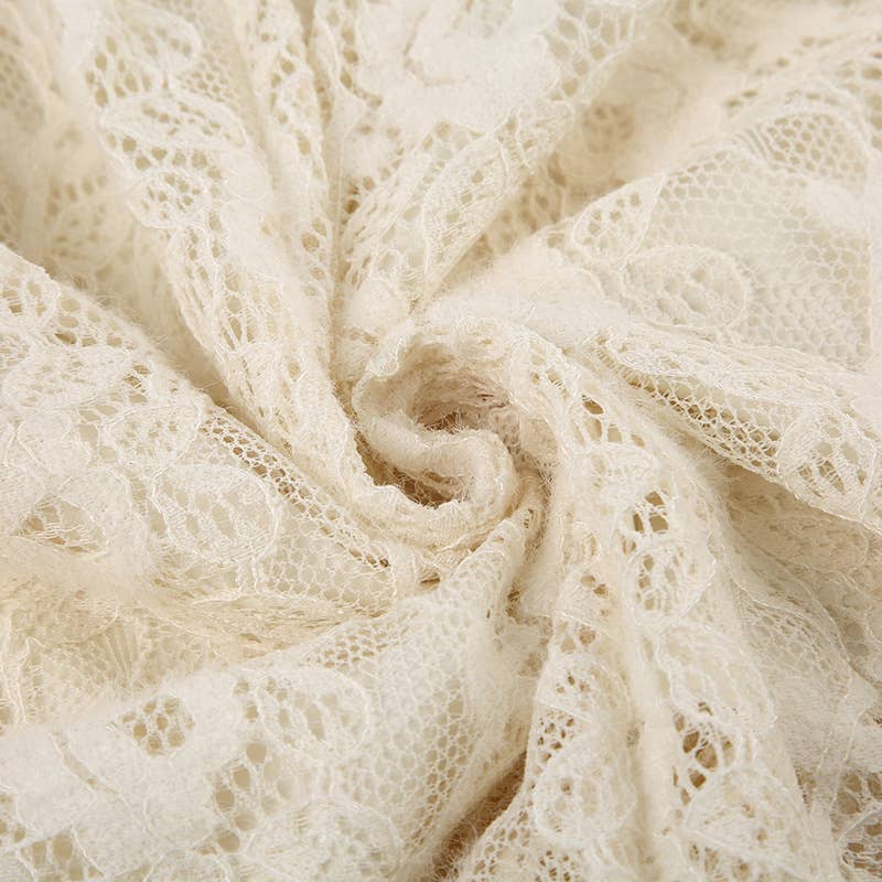 French ruched high waist lace midi skirt