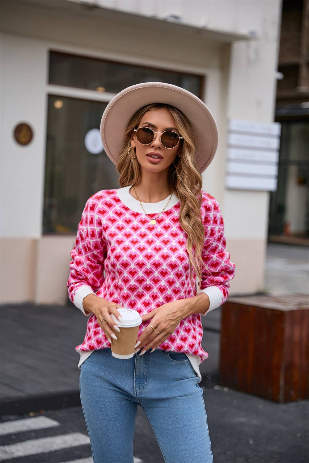 Valentine's Day crew-neck pullover sweater with heart