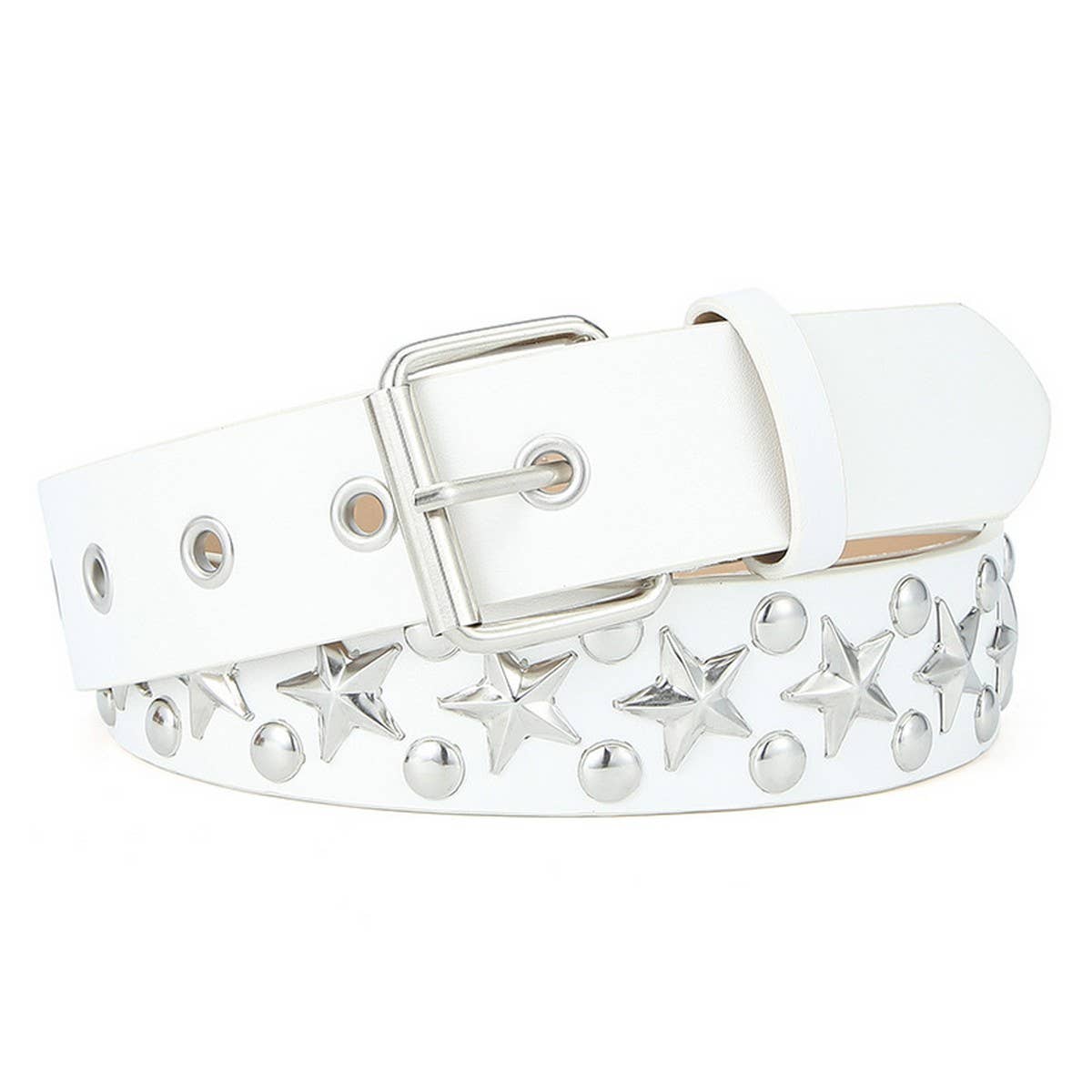 CWABE0380_FIVE-POINTED STAR RIVET STYLE PUNK BELT FOR WOMEN