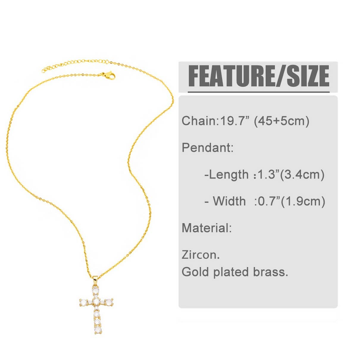 GOLDEN ZIRCON CROSS PENDANT NECKLACE