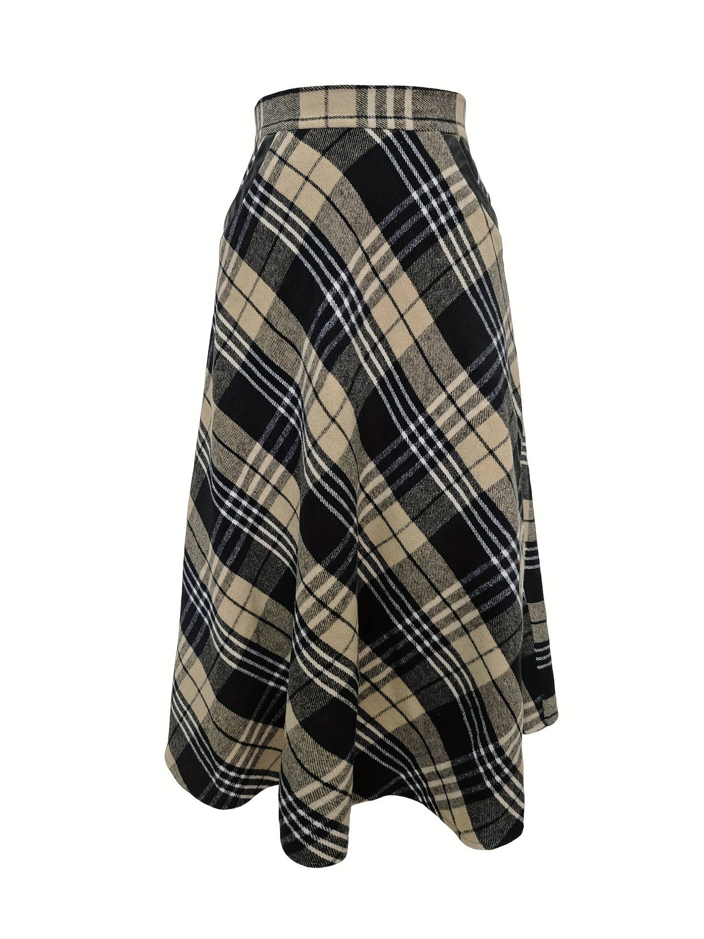 Plaid woolen cloth large pockets long skirts