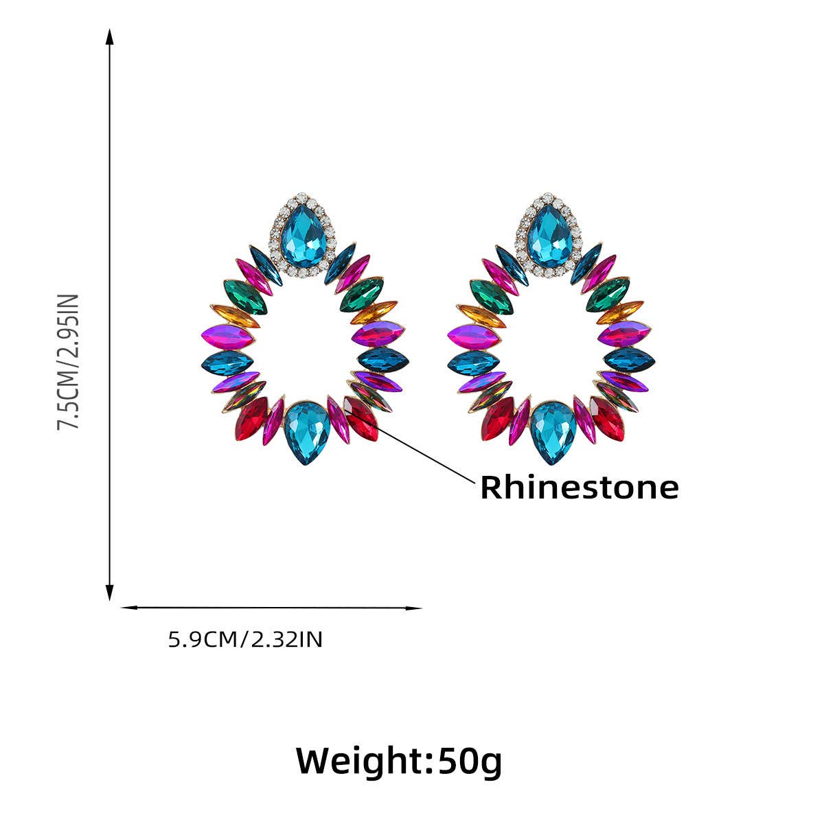 COLORFUL CRYSTAL GEOMETRIC DROP STUD EARRINGS