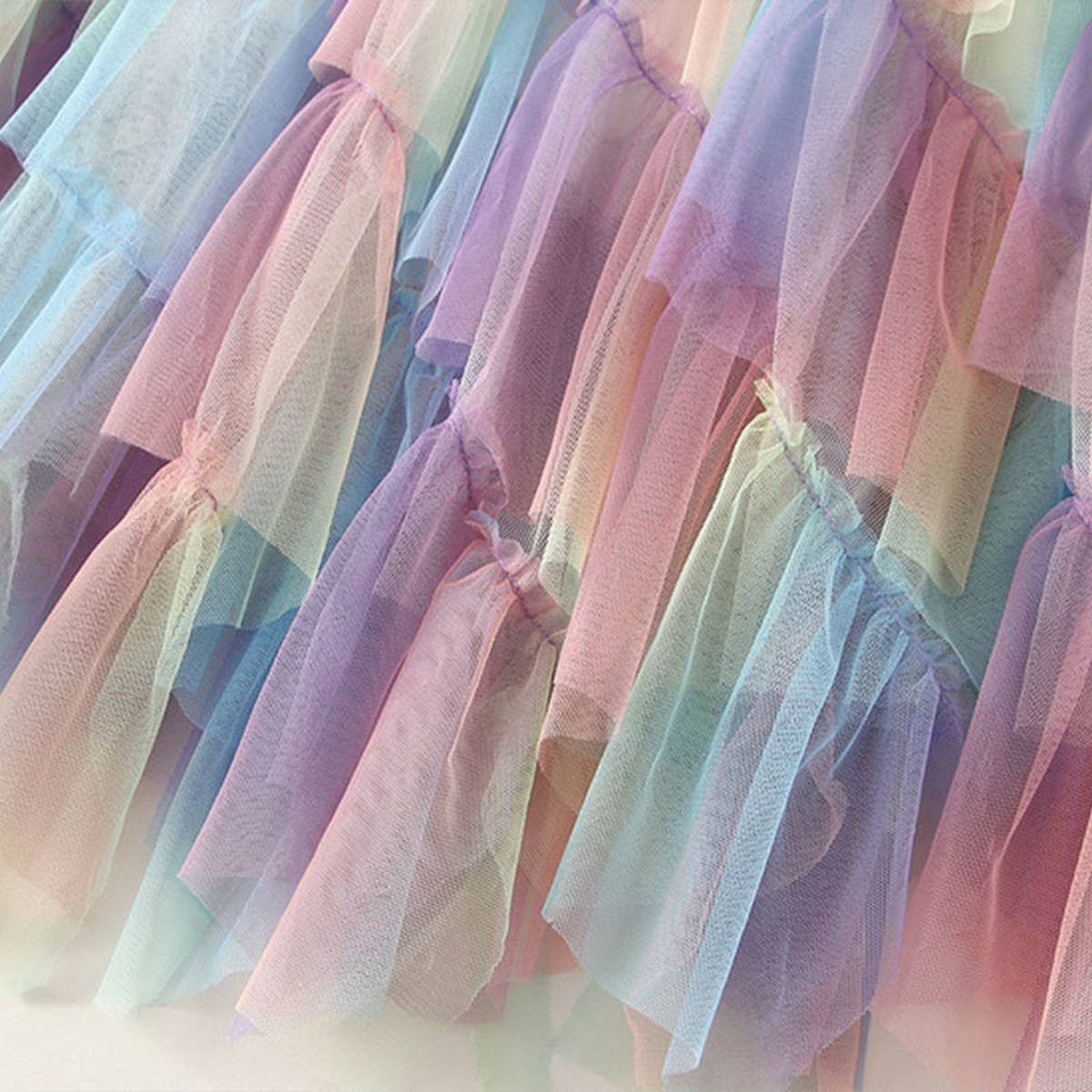 Ombre Green Ruffle Tulle Tiered Flare Skirt_CWBMS0404