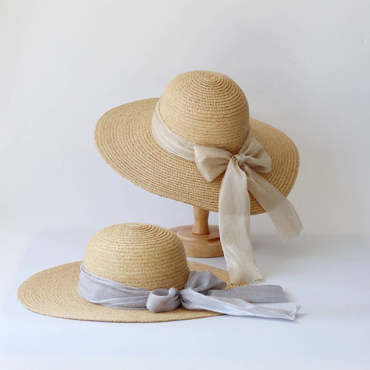 Summer outdoor large brim bow straw hat_CWAH3572