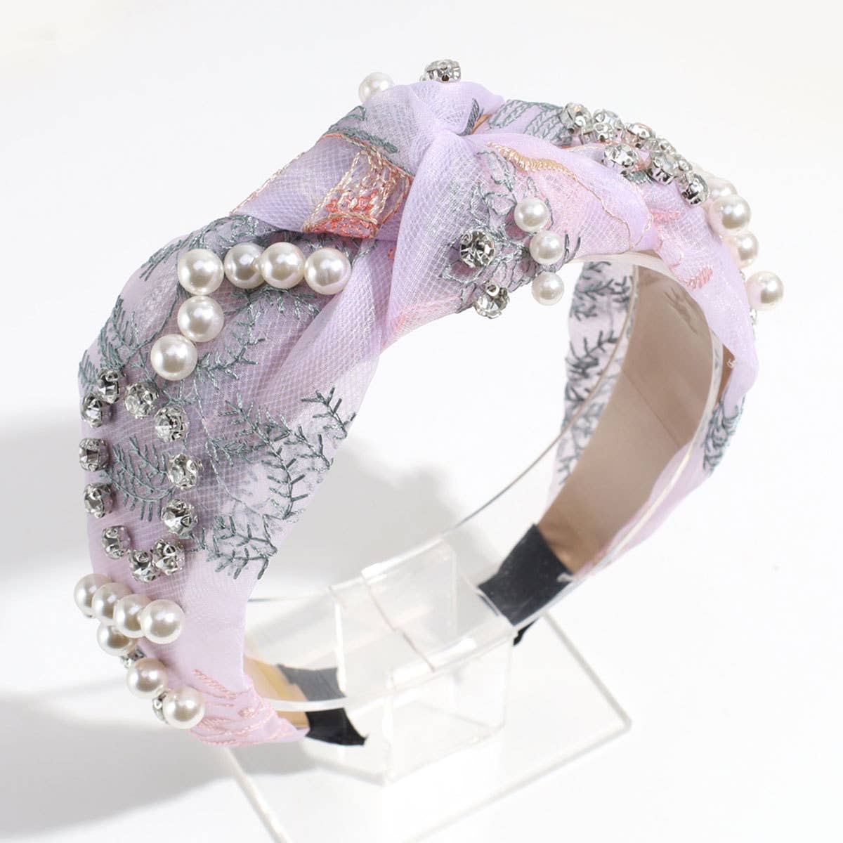 PEARL AND RHINESTONE EMBROIDERED KNOTTED HEADBAND_CWAHA2305