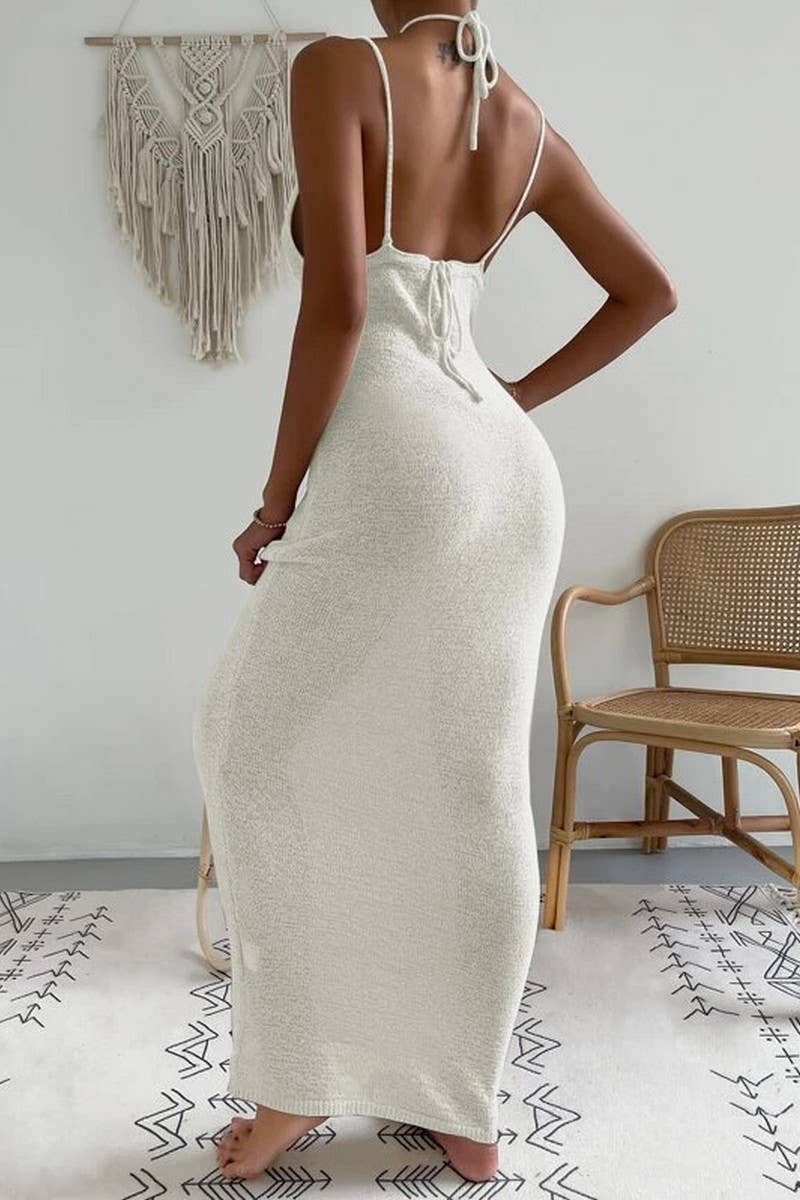 CWDMD2013_HOLLOW STRAP HALTER NECK LONG DRESS