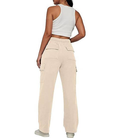 SOLID COLOR HIGH-WAISTED STRAIGHT LEG CARGO PANTS