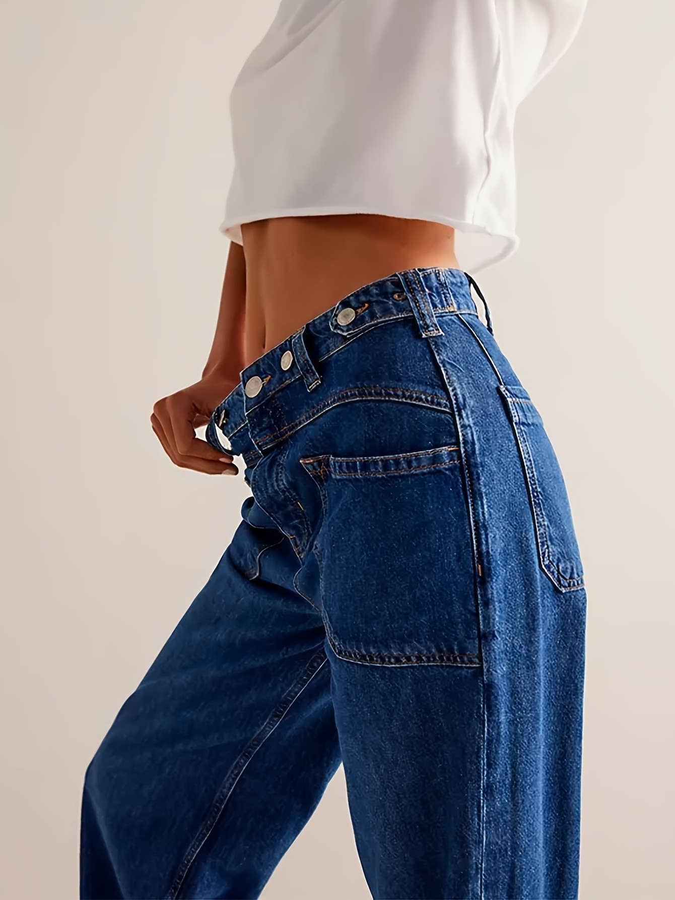 Non-elastic washed straight-leg workwear jeans