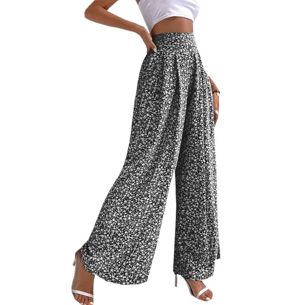 Printed waist waist casual wide-leg pants