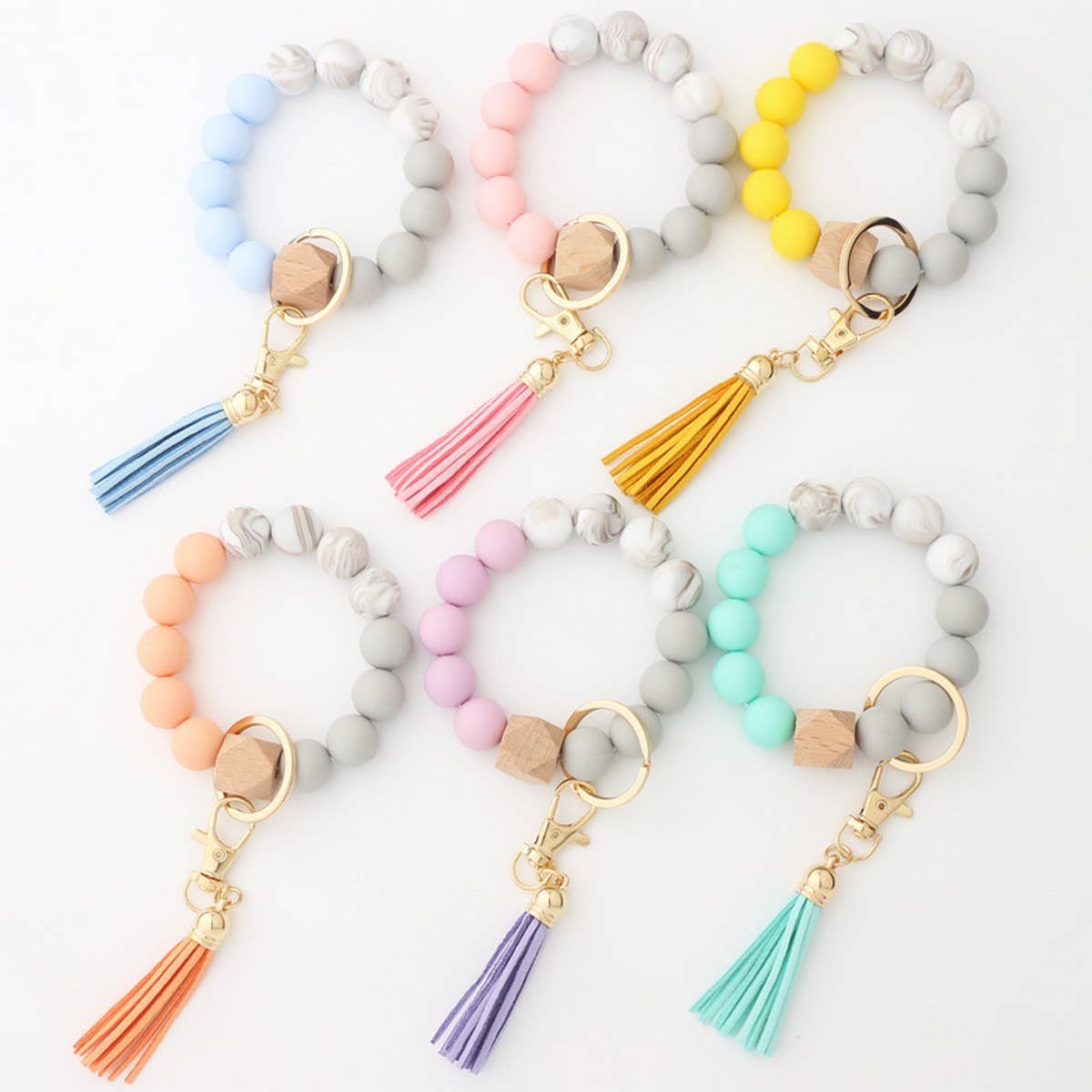 Tassel Bead Keychain Bracelet with Silicone Beads