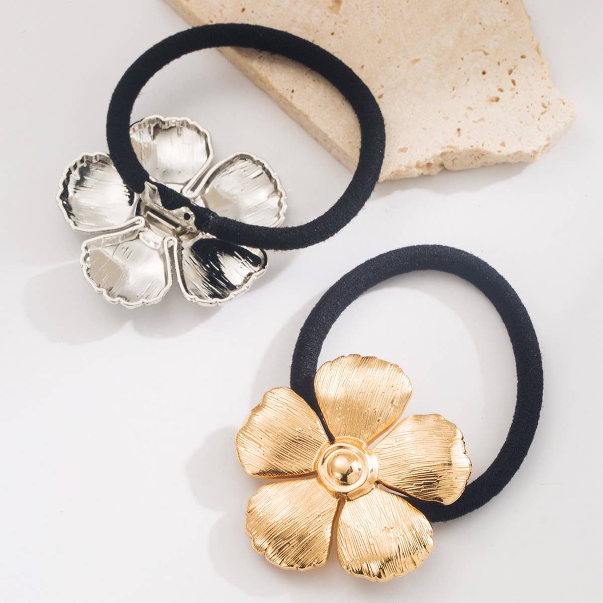 Minimalist Geometric Metal Flower Hair Tie