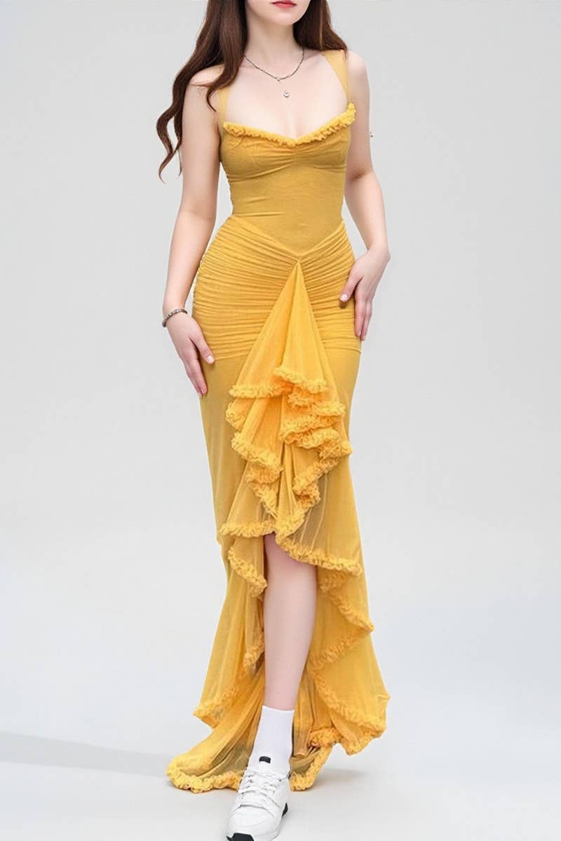 CWDMD01066_SOLID COLOR SUSPENDER PLEATED SLEEVELESS DRESS