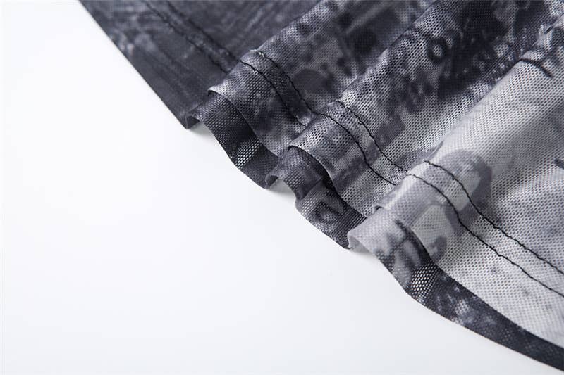 FASHION SLIM-FIT NEWSPAPER PRINT SEE-THROUGH TOP