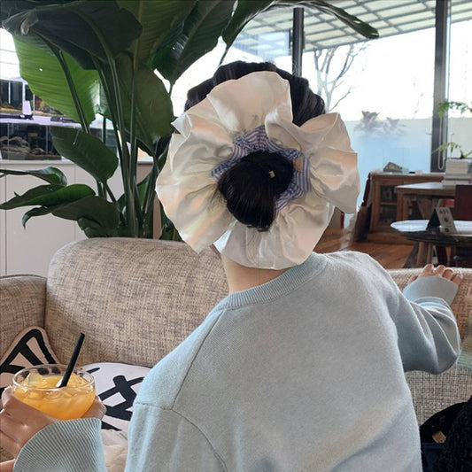 Blue Plaid Satin XL Scrunchie Hair Tie_CWAHA5518