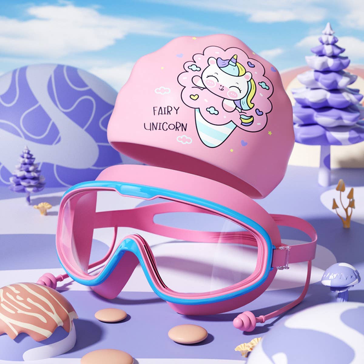 Kids Swim Goggles & Cap Set ? HD Large Frame