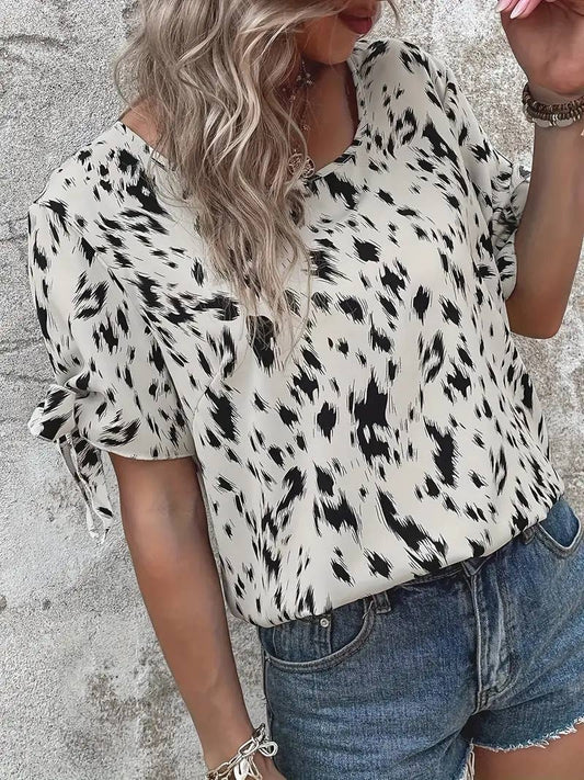 Round-neck tie leopard print stylish shirt