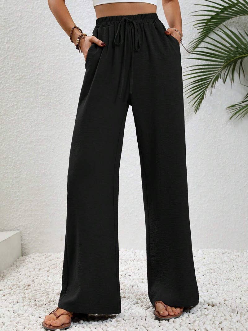 Loose solid color floor-length wide-leg pants