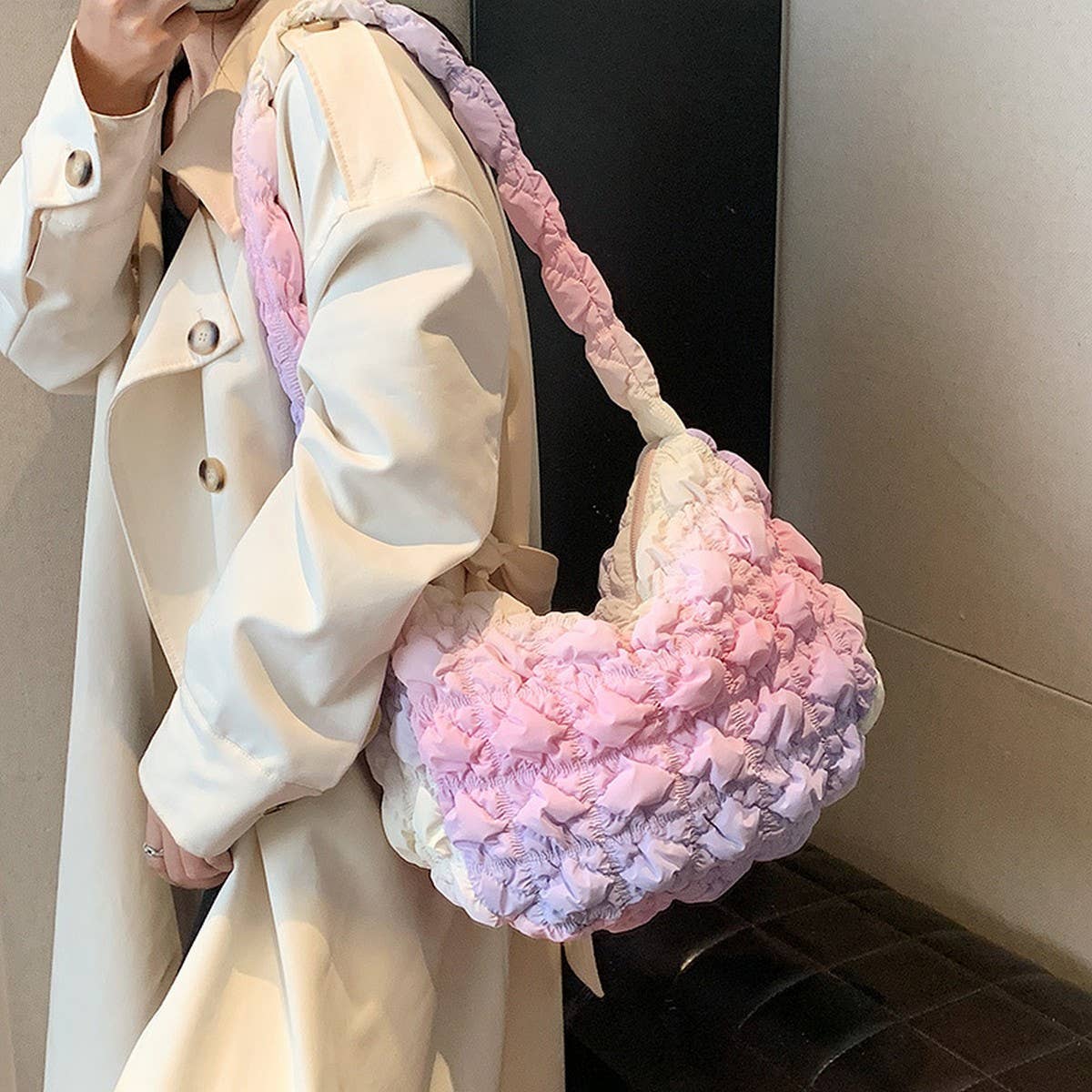 Pink Ombre Puffy Tote Bag Quilted Handbag_CUAB00520