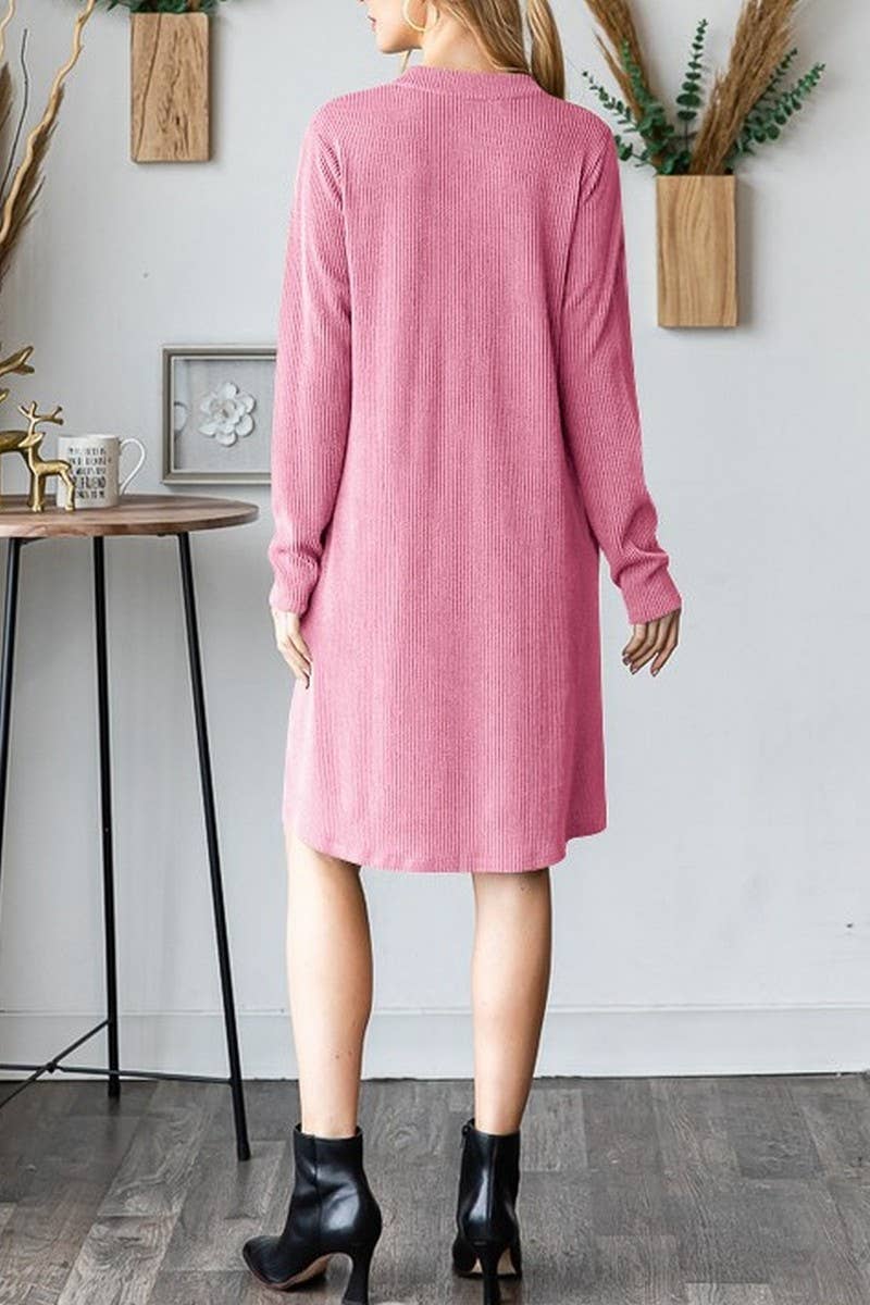 CWDSD6681_SOLID COLOR V-NECK LONG SLEEVE LOOSE DRESS