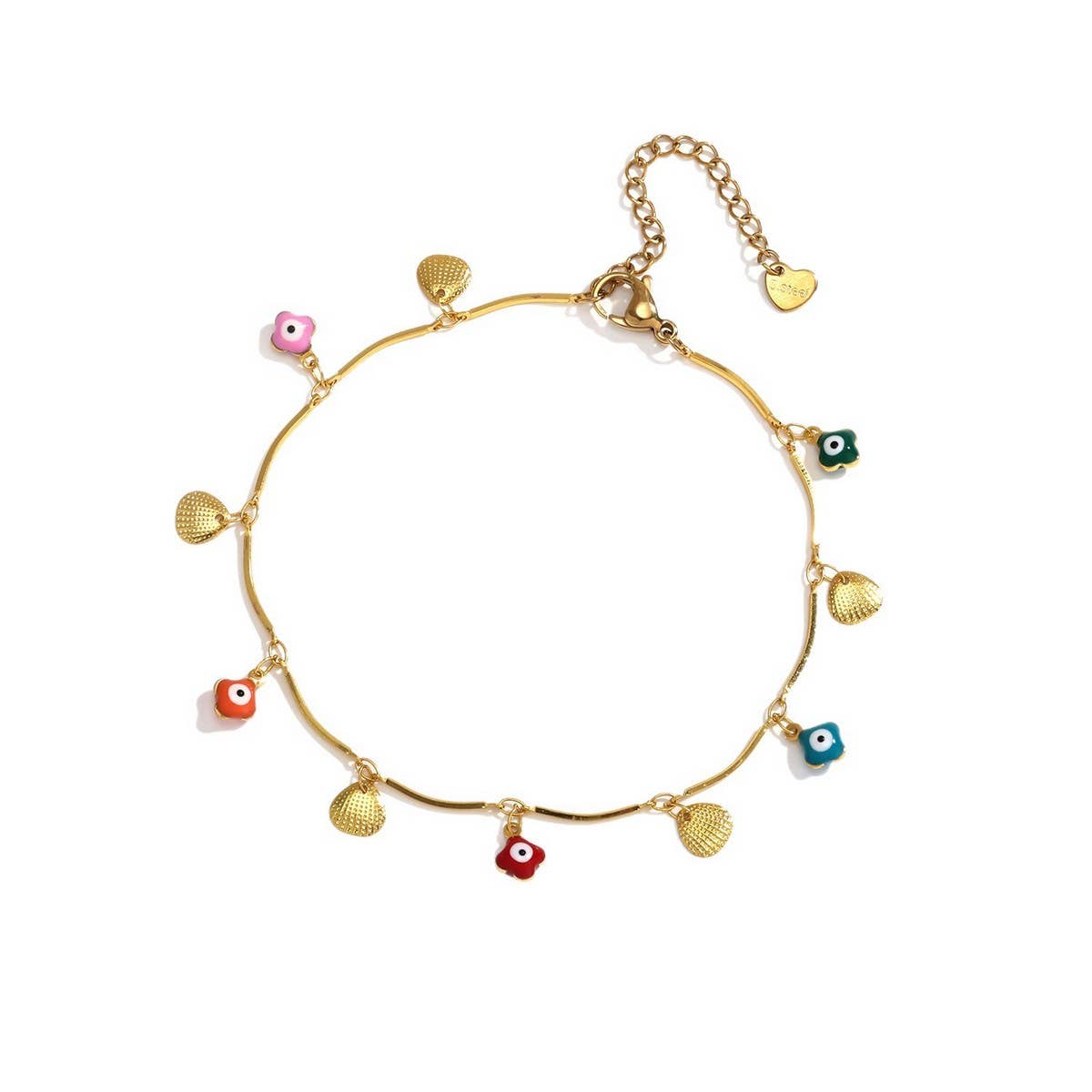Beach Anklet with Cherry, Shell & Star Charms_CWAJE4609