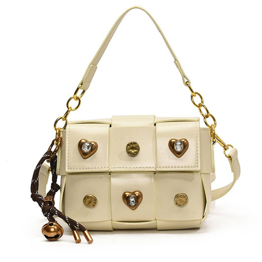 Fashionable spliced crossbody riveted square bag