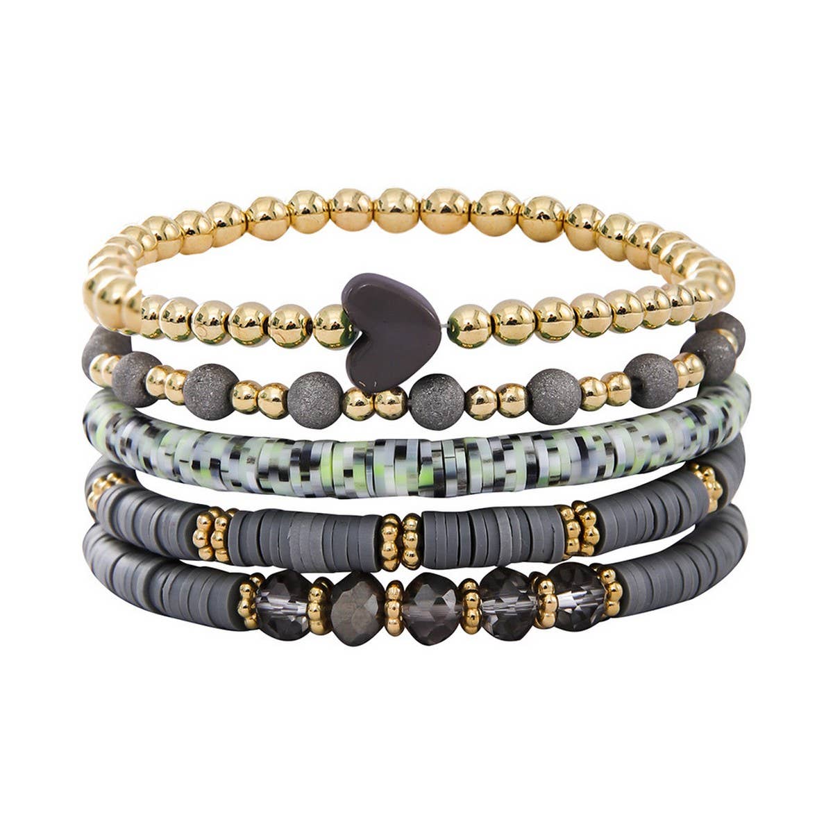 SOFT CLAY ELASTIC CORD HEART BRACELET SET_CWMM3519