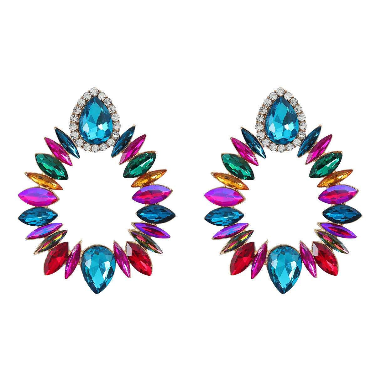 COLORFUL CRYSTAL GEOMETRIC DROP STUD EARRINGS