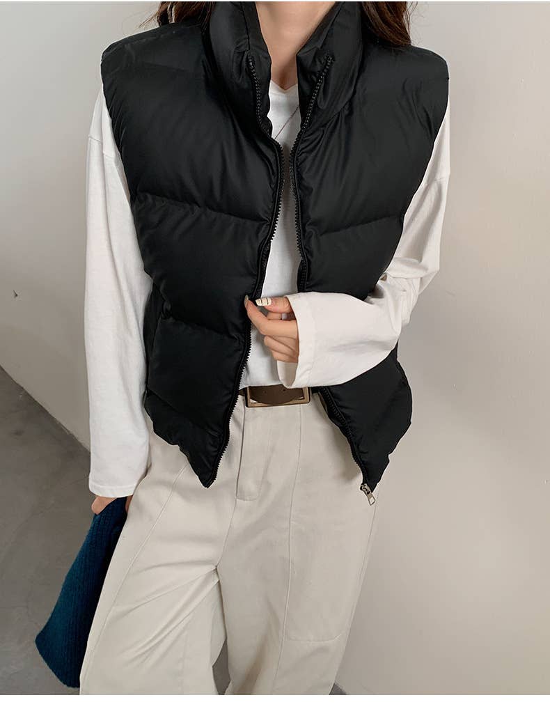 Solid-color stand-up collar thickened waistcoat