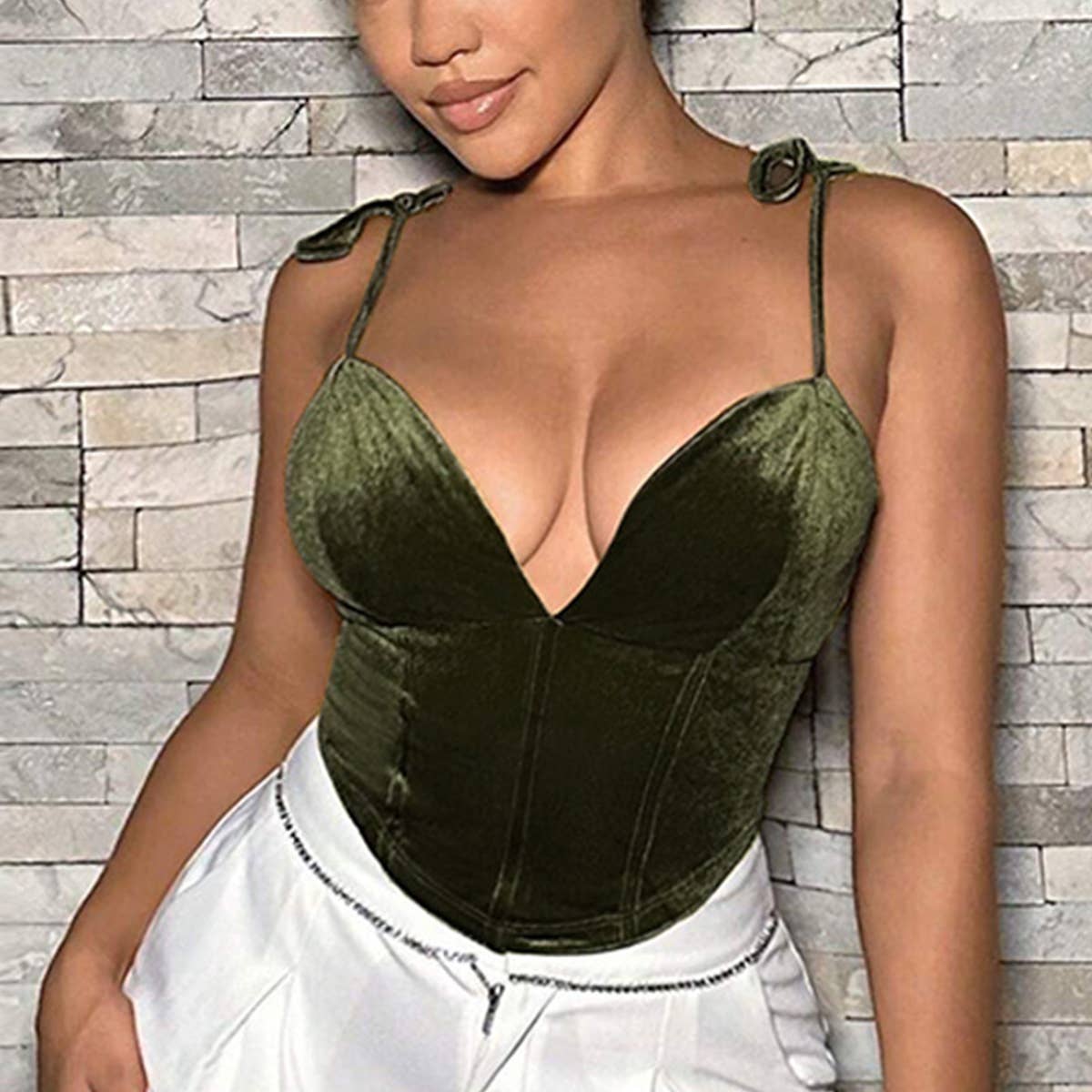 SEXY V-NECK SLIM-FIT ASYMMETRICAL VELVET CAMISOLE