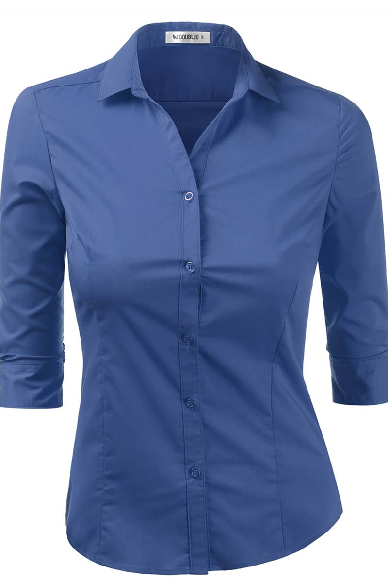 WOMEN SOLID BUTTON DOWN SHIRT_CWTSTL706