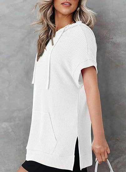 KNIT SIDE SLIT BELTED HOODIE