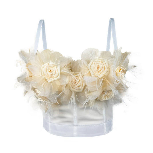 FLOWER TASSEL SUSPENDER HERRINGBONE BRA