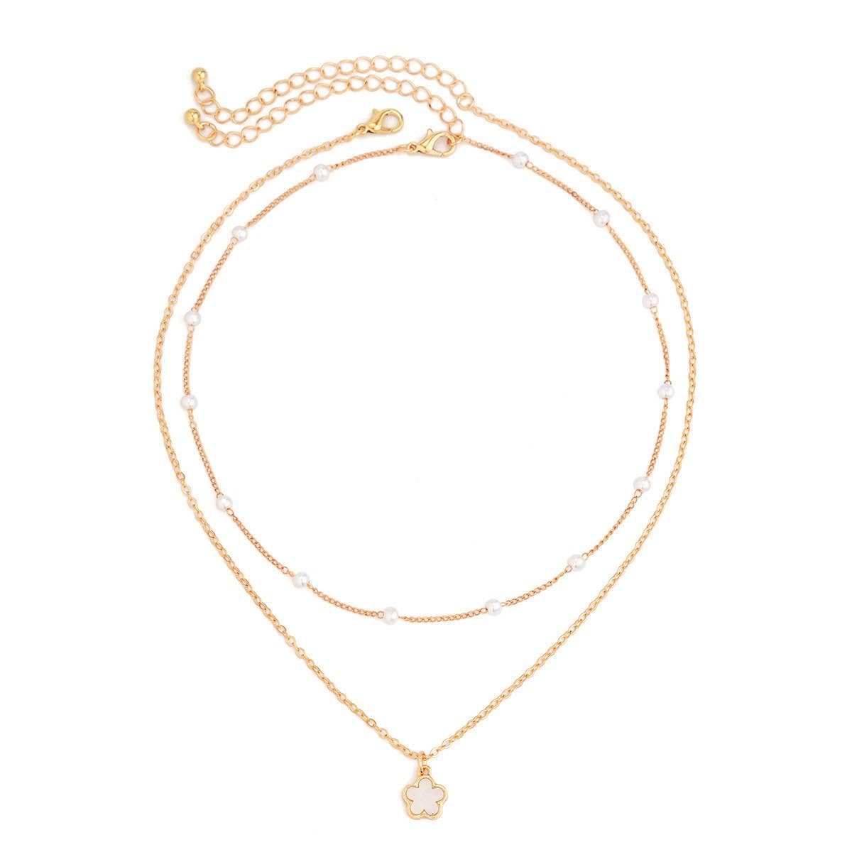 SIMPLE IMITATION PEARL BEADED FLOWER NECKLACE_CWAJE1133