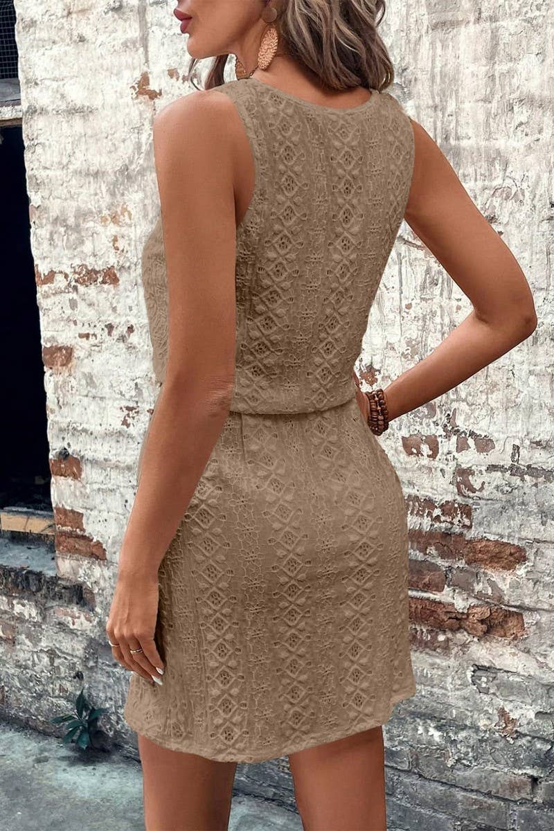 CWDMD4645_SQUARE NECK DRAWSTRING SLEEVELESS DRESS