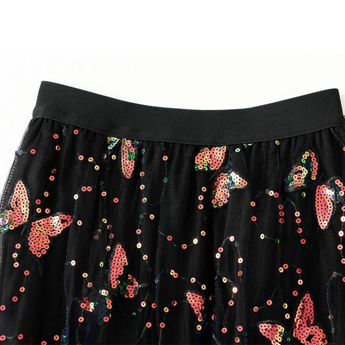 Sequin Butterfly Tulle Midi Skirt