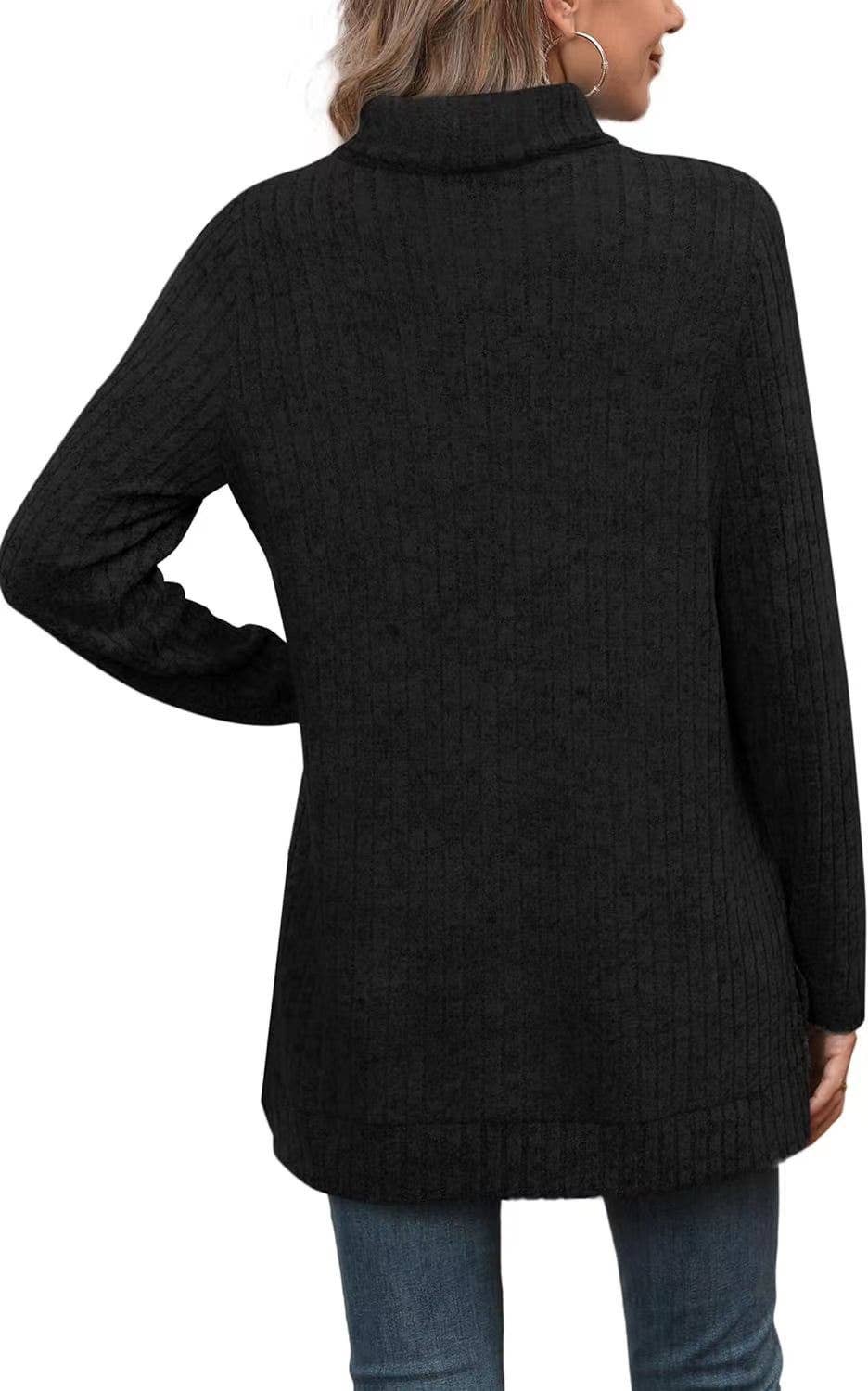 Solid-colored high-neck slit striped loose top