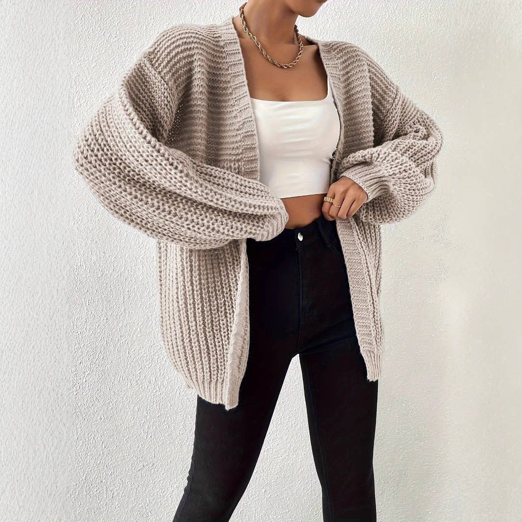 Solid-colored laid-back simple loose cardigan