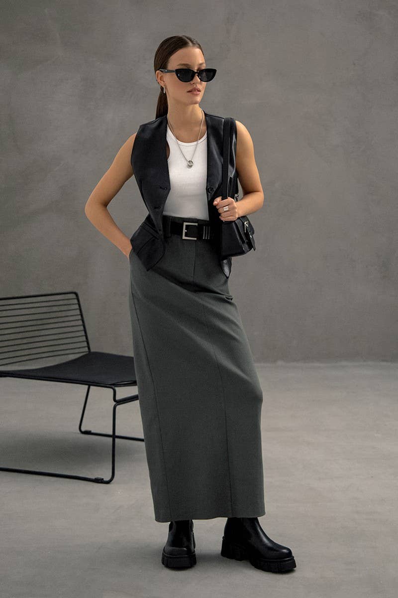 CWBLS0362_SOLID COLOR CASUAL SLIM FIT A-LINE SKIRT